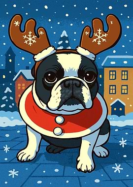 Festive Dog in Winter Town