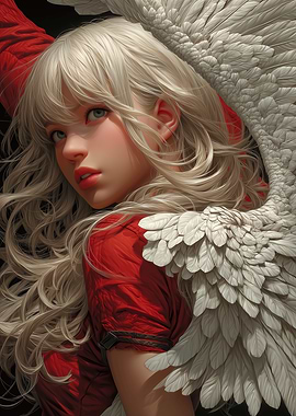 Blonde Angel with Red Dress