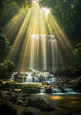 Serene Waterfall in Lush Forest