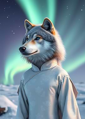 Wolf in Traditional Asian Clothing