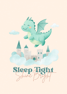 Cute Dragon with Castle and Clouds