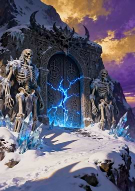Icy Mountain Portal with Skeletons