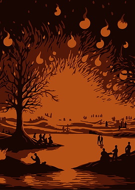 Monochromatic Landscape with Figures and Flames