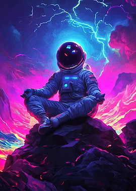 Meditating Astronaut in Cosmic Landscape