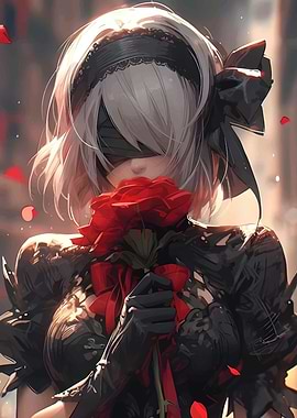 Anime Girl with Rose Bouquet