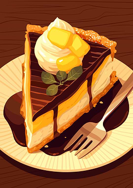 Slice of Mango Cheesecake Illustration