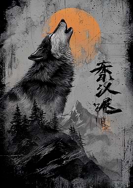 Wolf Howling at Moon Digital Art