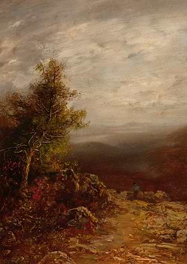 Landscape Painting with Figure and Tree