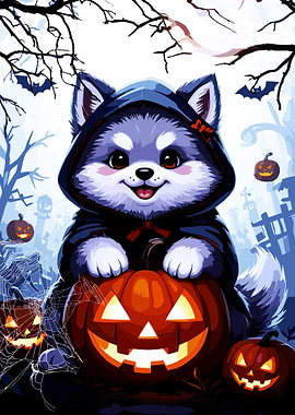 Halloween Puppy with Pumpkin