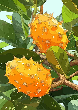 Kiwano Horned Melon Fruit Illustration