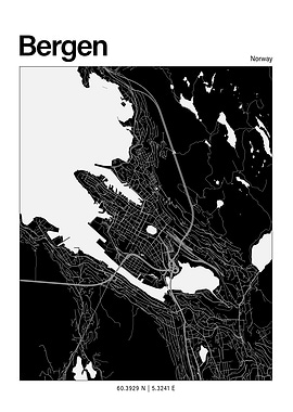 Bergen Black and White Map