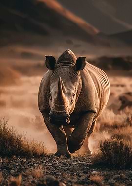 Charging Rhino in Golden Light