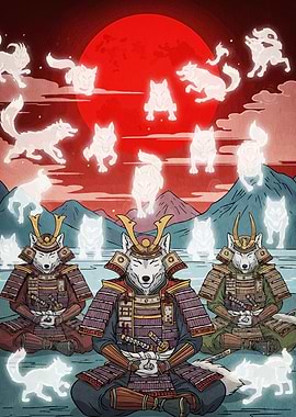 Wolf Samurai Red Moon