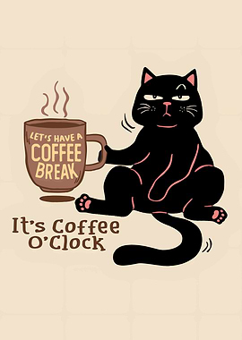 Coffee Break Cat Cartoon