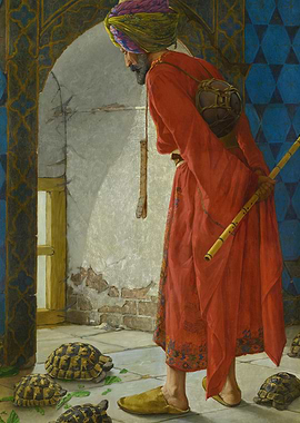 Man with Turtles in Courtyard Painting
