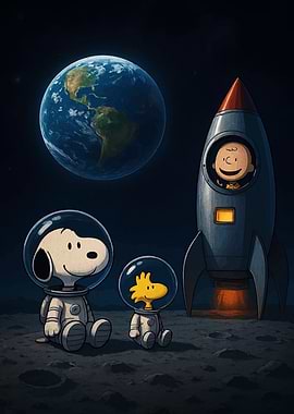 Snoopy, Woodstock, and Charlie Brown in Space