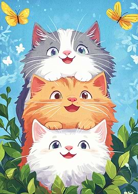 Stack of Cute Cartoon Cats
