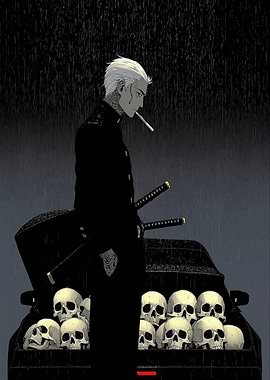 Tattooed Yakuza with Skulls and Swords