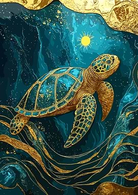 Golden Sea Turtle Art