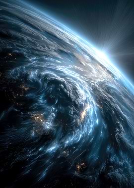 Earth from Space with Glowing Lights