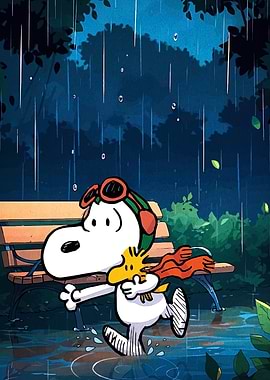Snoopy and Woodstock in the Rain