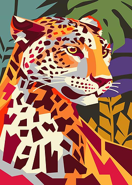 Abstract Leopard Portrait in Jungle