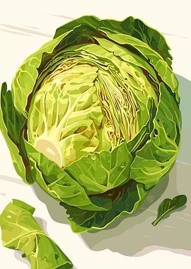 Cabbage Head Still Life Illustration