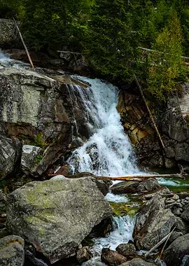 Waterfall cascading over rocks in the High Tatras