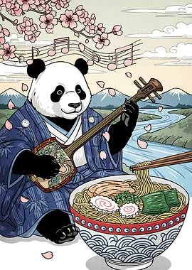 Panda Musician Ramen Cherry Blossoms