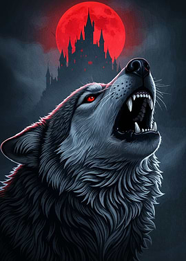Howling Wolf Red Moon
