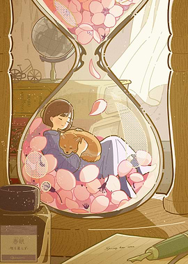 Hourglass Dream with Girl and Dog