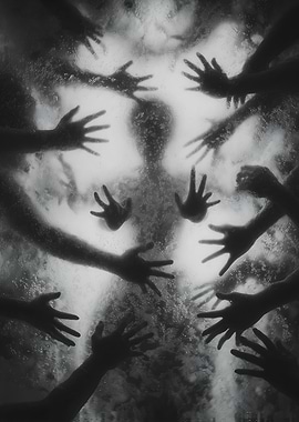 Monochrome Silhouette with Reaching Hands