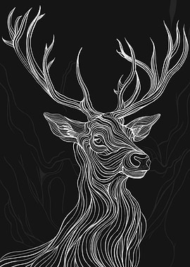Elegant Deer Line Art on Black