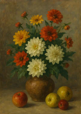 Floral Still Life with Apples