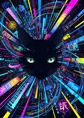 Cyberpunk Cat with Neon Lights