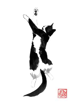 Black and White Cat Ink Painting