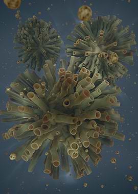 Abstract Tubular Spheres on Blue Background