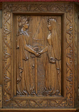 Wooden Carving: Handshake and Tower