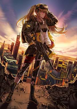 Girl with Gun in Ruined City