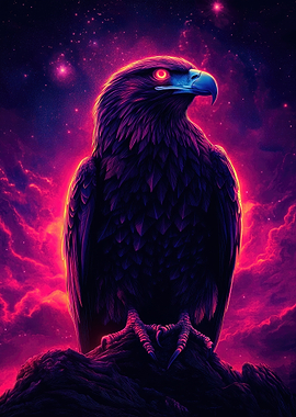 Cyberpunk Eagle with Glowing Red Eyes