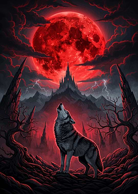 Howling Wolf Red Moon