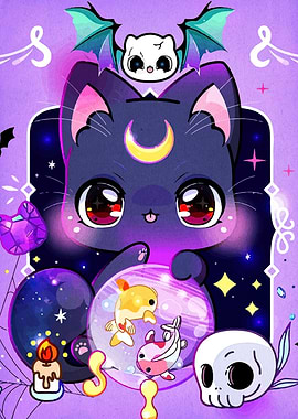Cute Witchy Cat with Crystal Ball