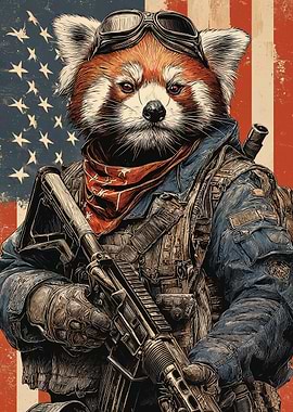 Patriotic Red Panda Soldier