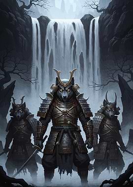 Wolf Samurai Warriors Waterfall