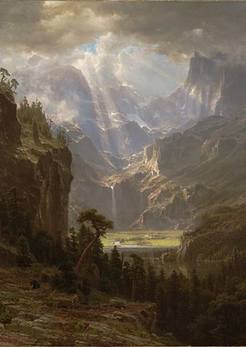 Mountain Landscape Painting with Waterfall