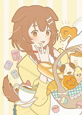 Anime Girl with Picnic Basket Illustration