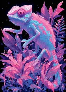 Colorful Chameleon in Tropical Foliage