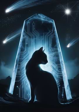 Monolith Cat and Cosmic Sky