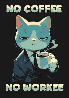 No Coffee, No Workee Cat