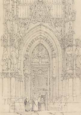 Gothic Cathedral Entrance Pencil Sketch